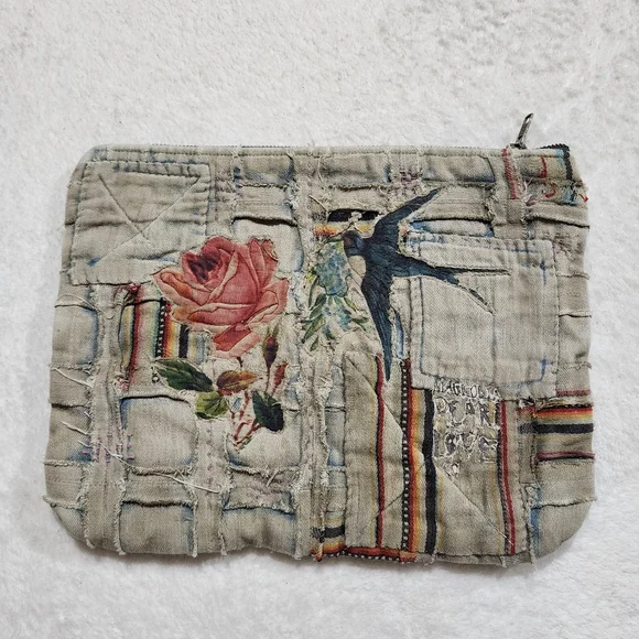 Magnolia Pearl Kitten Me Zip Pouch boho Handbag Makeup bag Faded Indigo - Picture 3 of 7